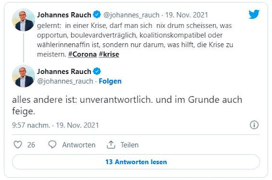 Dieser Tweet wird Johannes Rauch von den trauernden Demonstranten vorgehalten.
