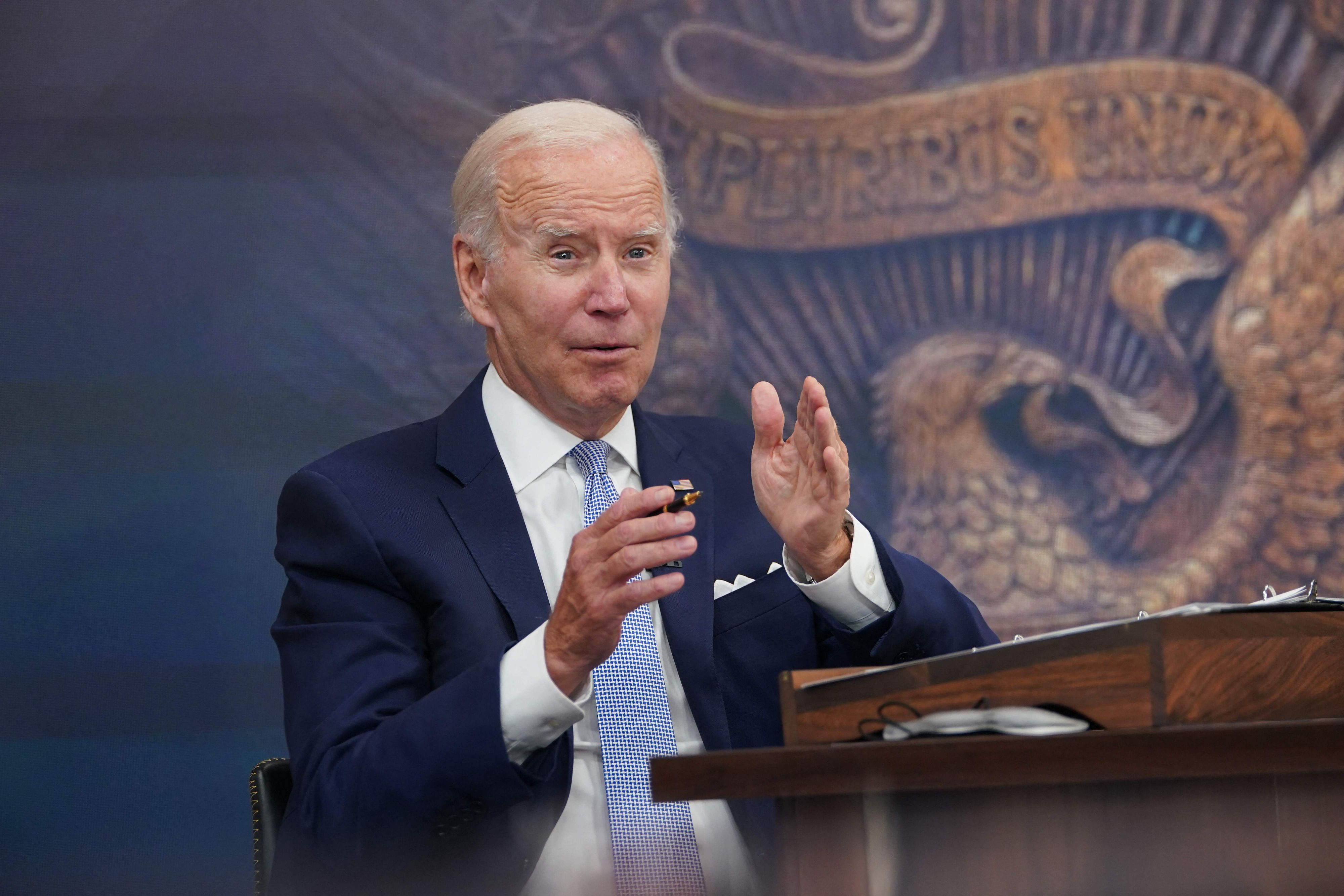 Download von www.picturedesk.com am 30.07.2022 (21:13).  US President Joe Biden meets with CEOs about the economy in the South Court Auditorium of the Eisenhower Executive Office Building, next to the White House, in Washington, DC on July 28, 2022. (Photo by MANDEL NGAN / AFP) - 20220728_PD7732 - Rechteinfo: Rights Managed (RM) Nur für redaktionelle Nutzung! Werbliche Nutzung erfordert Freigabe: bitte schicken Sie uns eine Anfrage.
