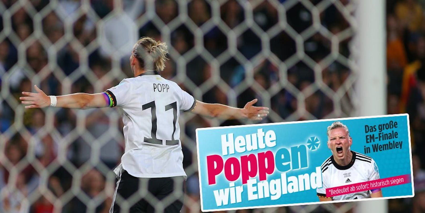 Alexandra Popp ist Deutschlands Torheldin, die "Bild" wagt vor dem Finale ein Wortspiel mit ihrem Namen.