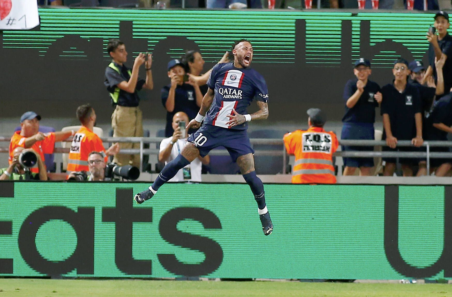 220801 -- TEL AVIV, Aug. 1, 2022 -- Paris Saint-Germain player Neymar celebrates his goal during the French Champions Trophy Trophee des Champions football match between Paris Saint-Germain and FC Nantes at the Bloomfield Stadium in Tel Aviv, Israel, on July 31, 2022. Alain Schieber/ via Xinhua SPISRAEL-TEL AVIV-TROPHEE DES CHAMPIONS JINI PUBLICATIONxNOTxINxCHN 