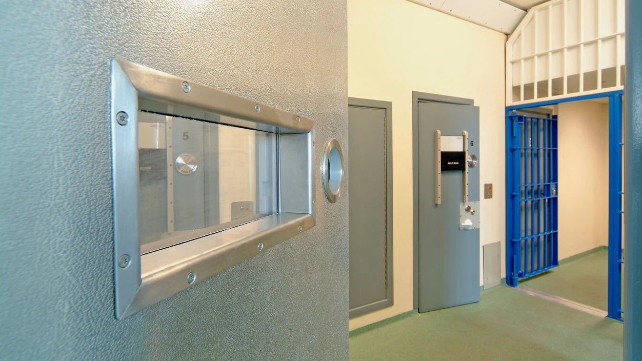 Inside of a modern prison with open doors