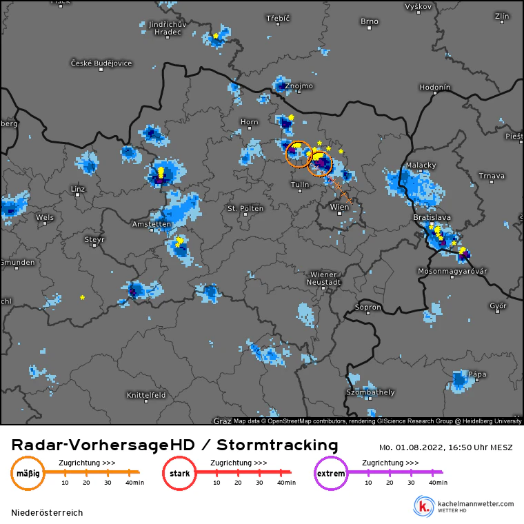 Stormtracking über Niederösterreich um 17 Uhr.