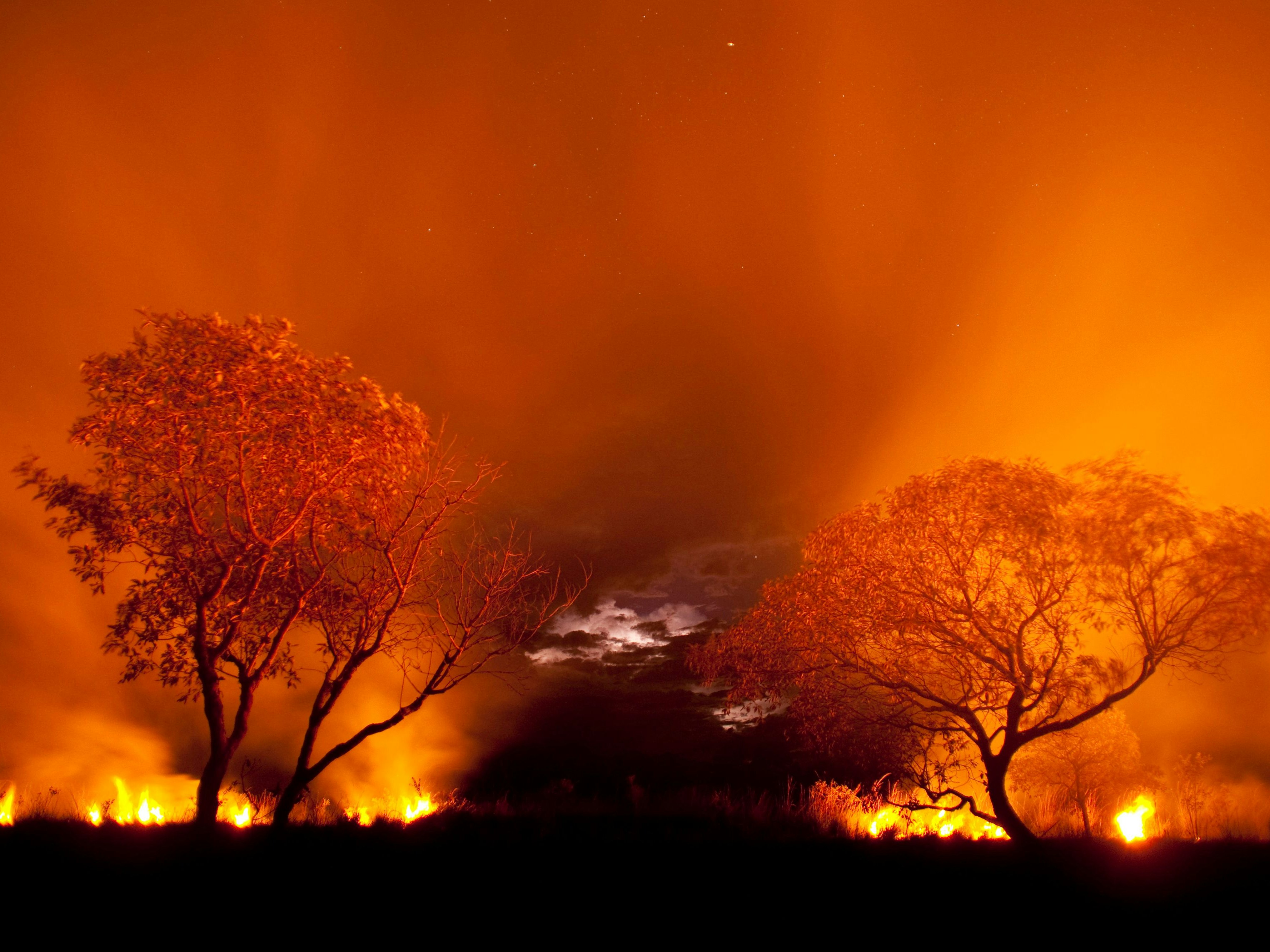 Almost the whole area of Pantanal is under cattle ranging. The farmers often put on fires to clear out the dry grass on huge areas. Although it is forbidden to burn down areas on the Pantanal, this is the most common procedure to gain rich grassy fields for the livestock. I am not sure if this fire was  natural or man made.