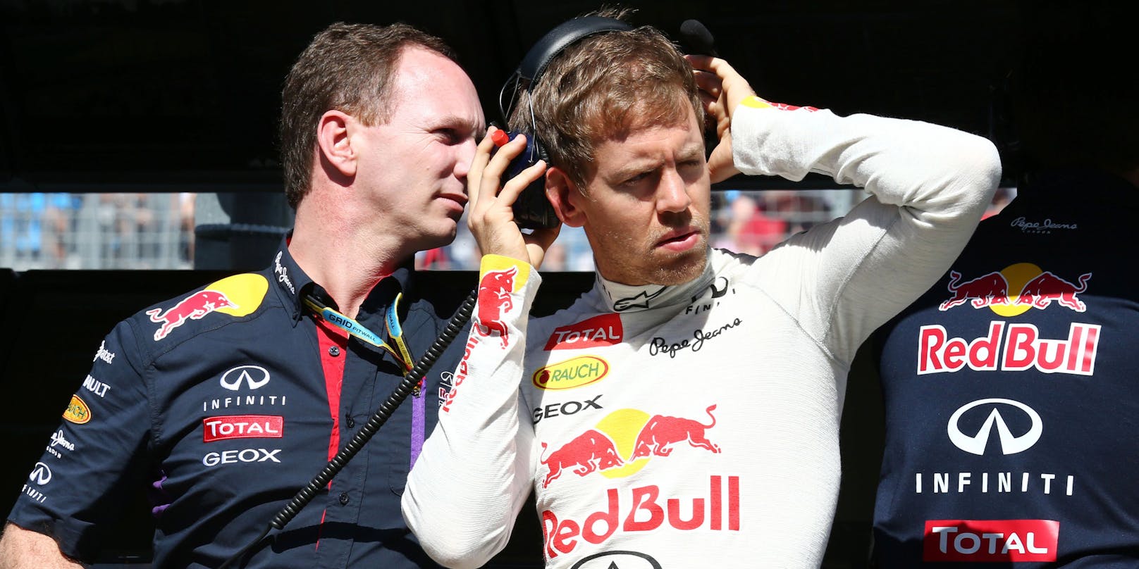 Sebastian Vettel 2014 neben Christian Horner