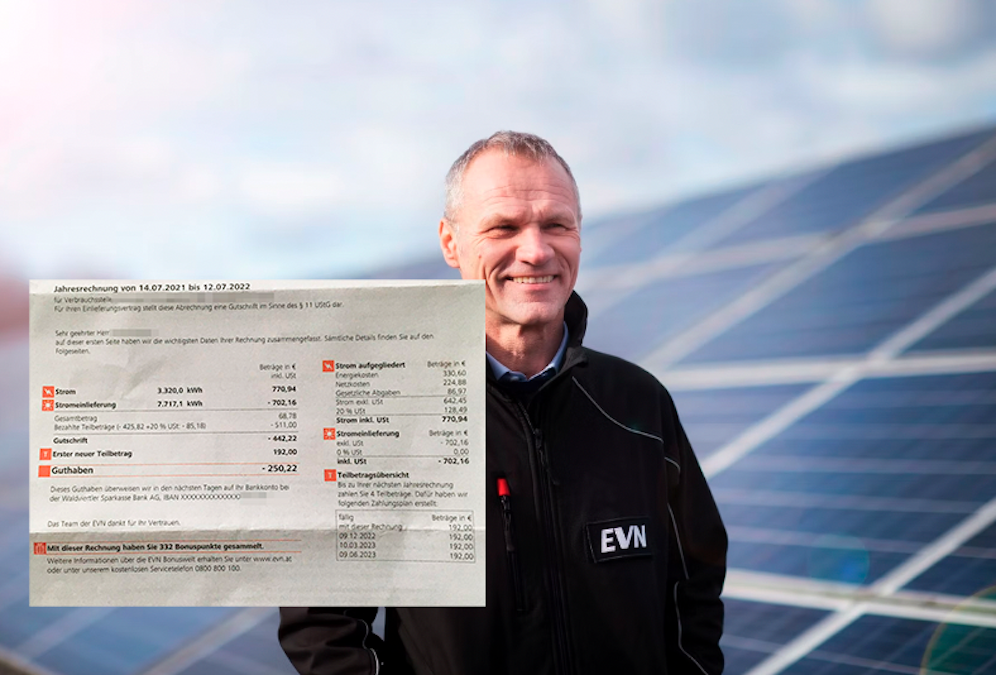 Die EVN-Rechnung für den Photovoltaik-Kunden (46), Konzern-Sprecher Stefan Zach erklärt Vorauszahlungen.