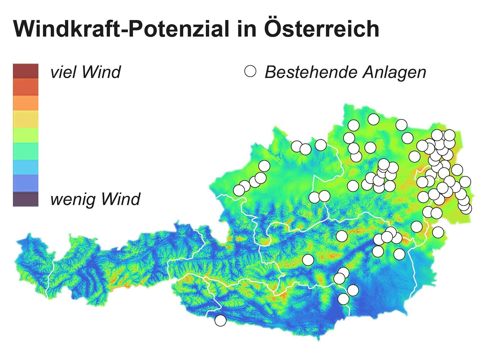 Die installierten Windräder verteilen sich sehr ungleich über Österreich. Während Niederösterreich und das Burgenland über die Jahre Hunderte Anlagen bauen ließen, gibt es im Westen noch keine einzige.