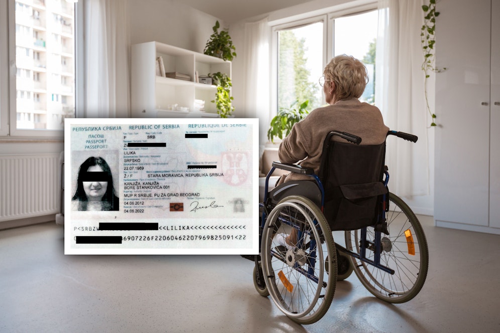 Pflegerin Lilika Z.-F (53) auf einem ihrer Pässe. Die Pflegerin bestahl die Wehrlose und verschwand.