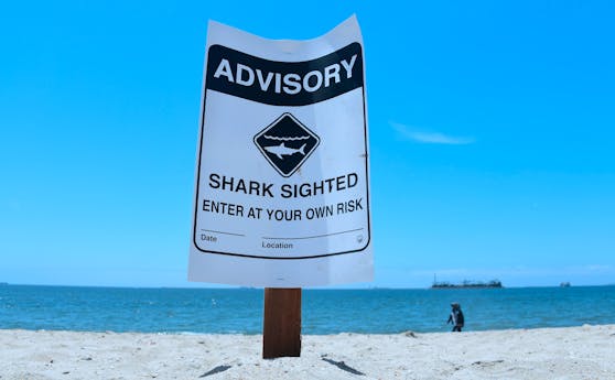 Warnschild nach einem Hai-Alarm auf einem Strand bei Los Angeles. Archivbild.
