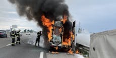 Transporter ging auf A1 bei St. Pölten in Flammen auf