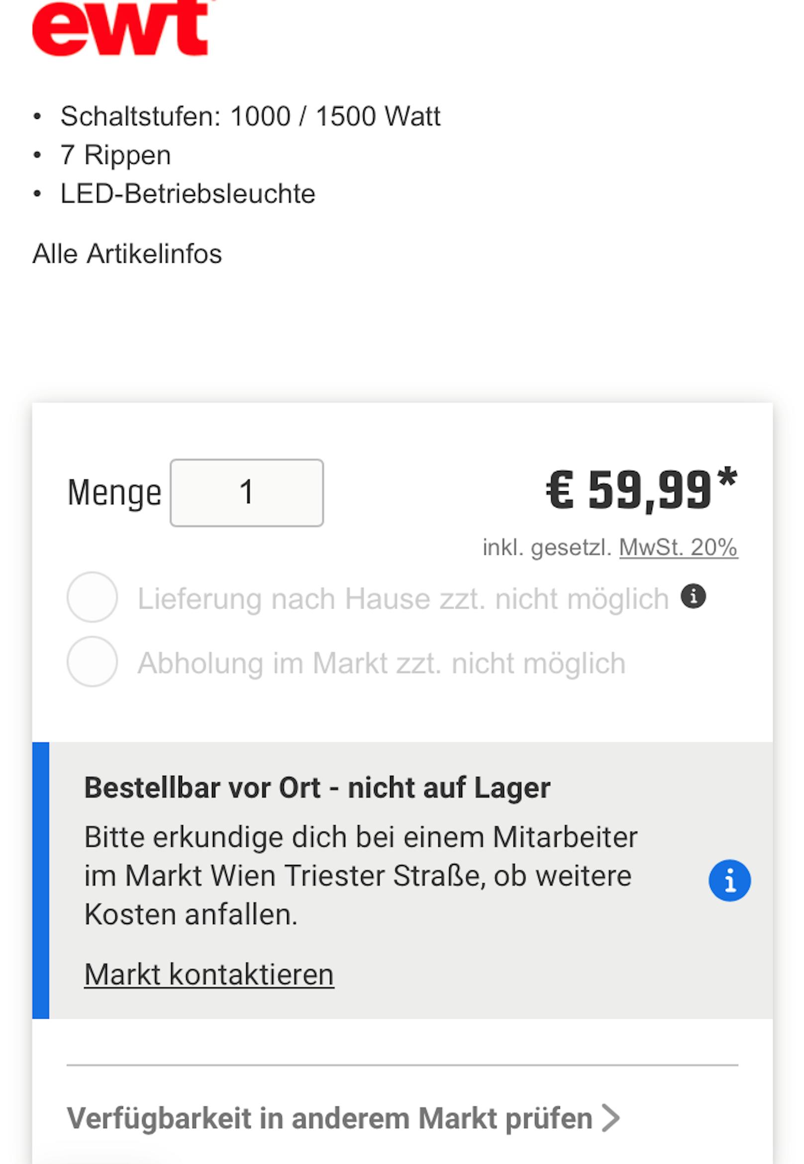 Beim Baumarkt OBI kann man auch Konvektoren bestellen, auf Lager ist nichts.