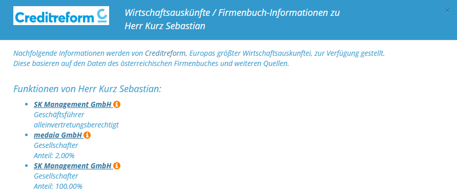 Die Funktionen des Sebastian Kurz.