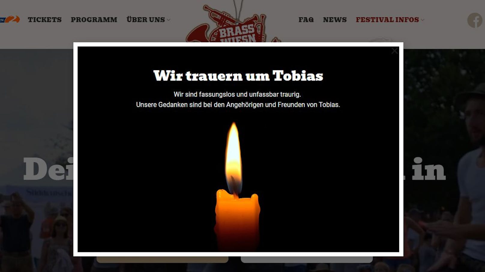 Die Veranstalter des Brass Wiesn Festivals trauern um den verstorbenen Tobias.