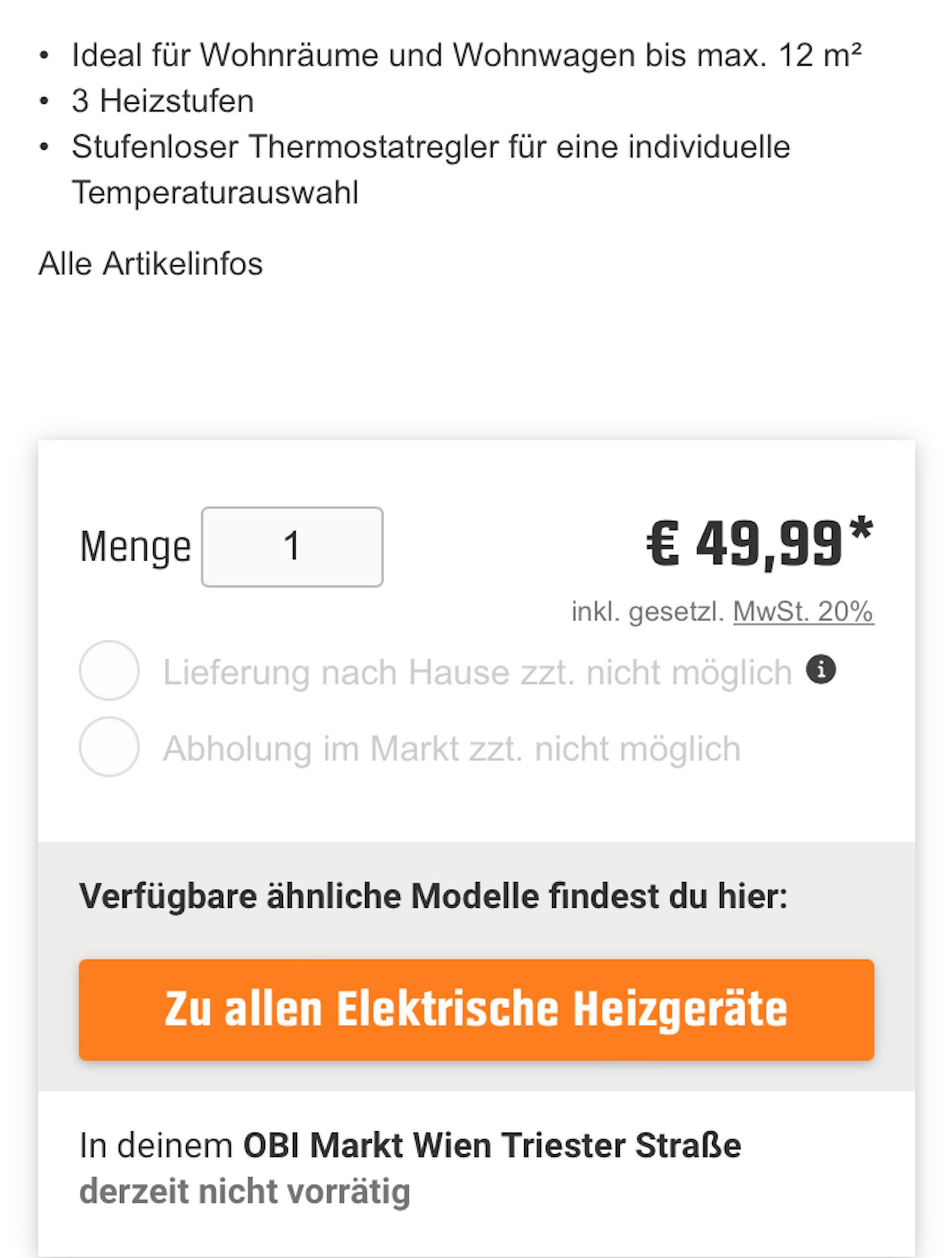 "Derzeit nicht vorrätig", heißt es auf der OBI-Website.