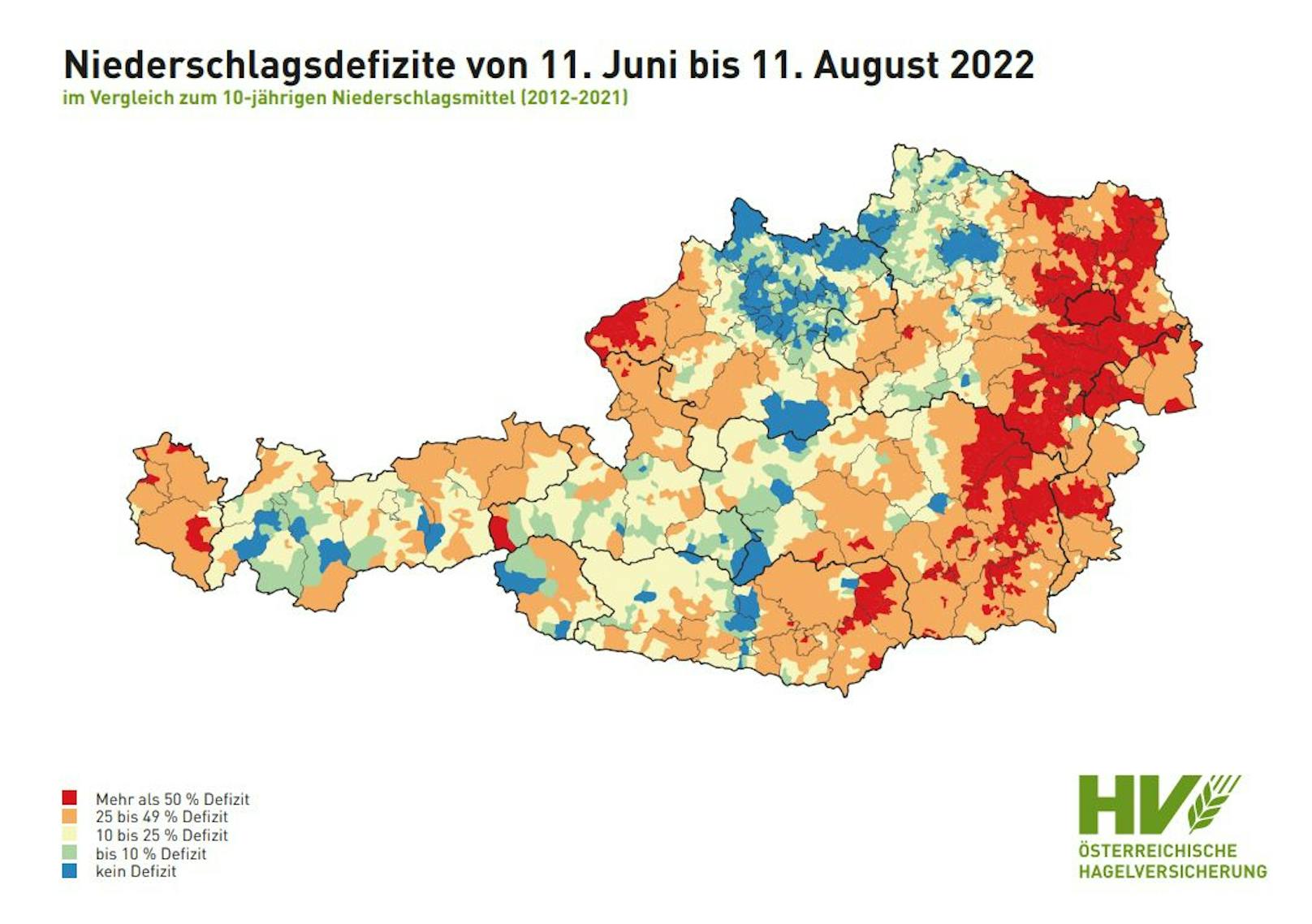 Niederschlagsdefizit von 11. Juni bis 11. August 2022