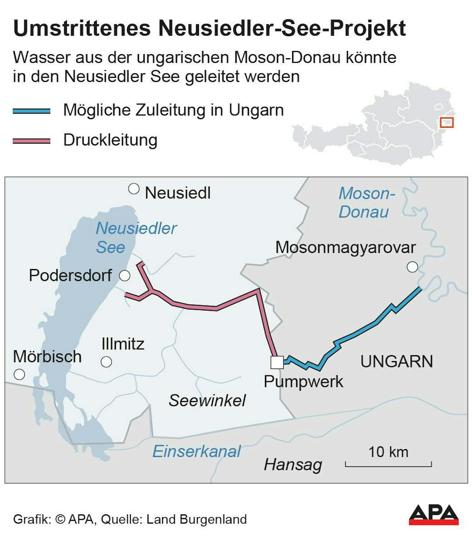 Das Land Burgenland hält an seinen Zuleitungsplänen zum Neusiedler See fest.&nbsp;Der WWF warnt, dass das Donauwasser zum Verschwinden des Sees führen würde.