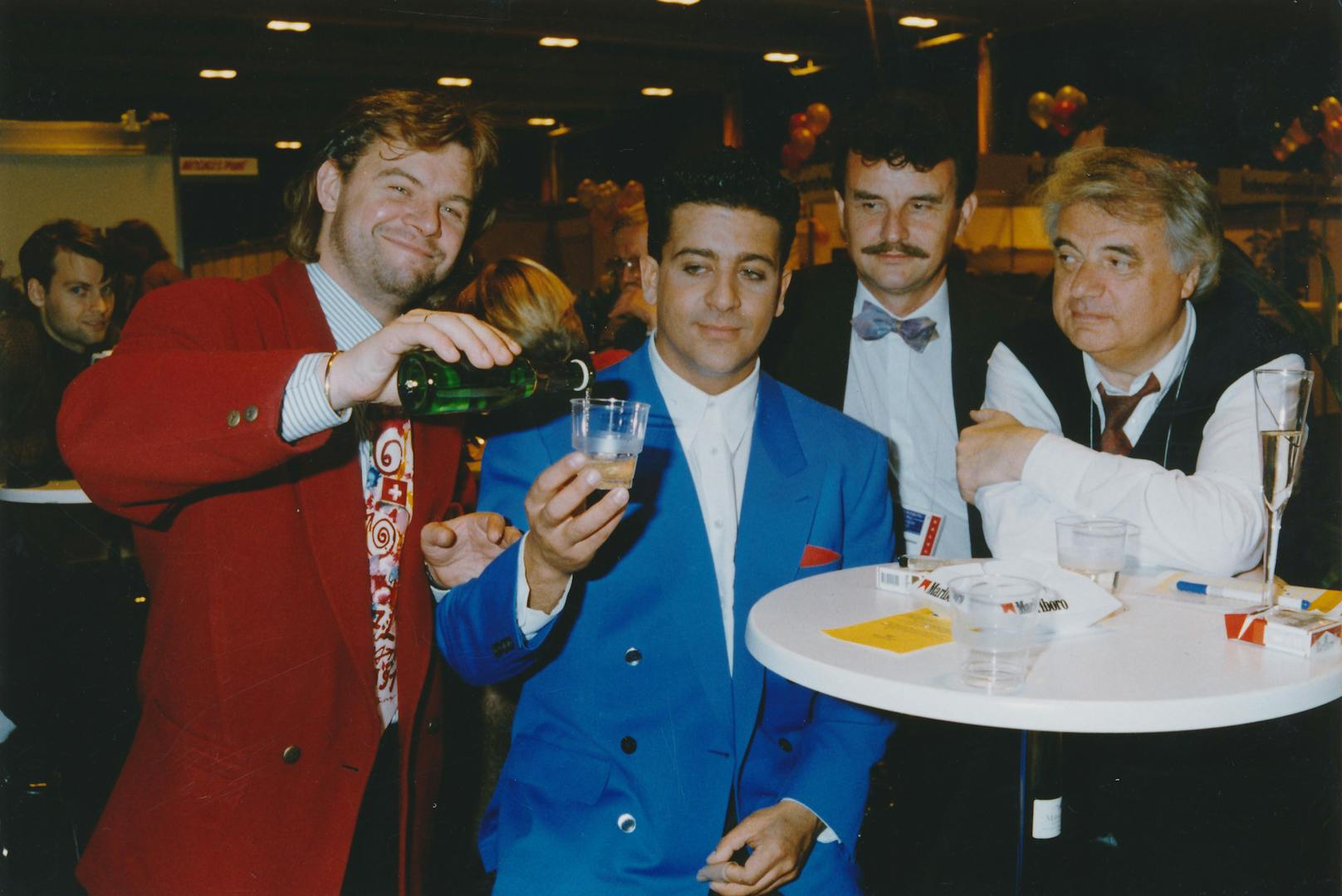 ESC 1992 in Malmö mit (v.l.) Kurt Pongratz, Tony Vegas, Werner Holy und Hans Beierlein.