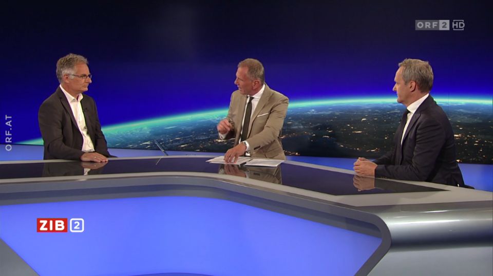 Markus Marterbauer und Franz Schellhorn in der ZIB2 mit Armin Wolf am 17. August 2022.