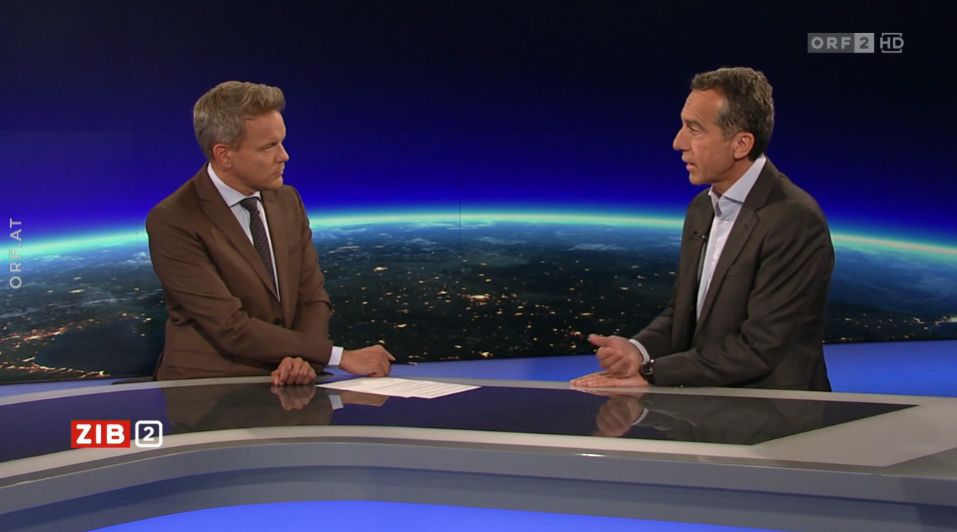 Ex-Kanzler Christian Kern in der ZIB2 mit Martin Thür am 19. August 2022.