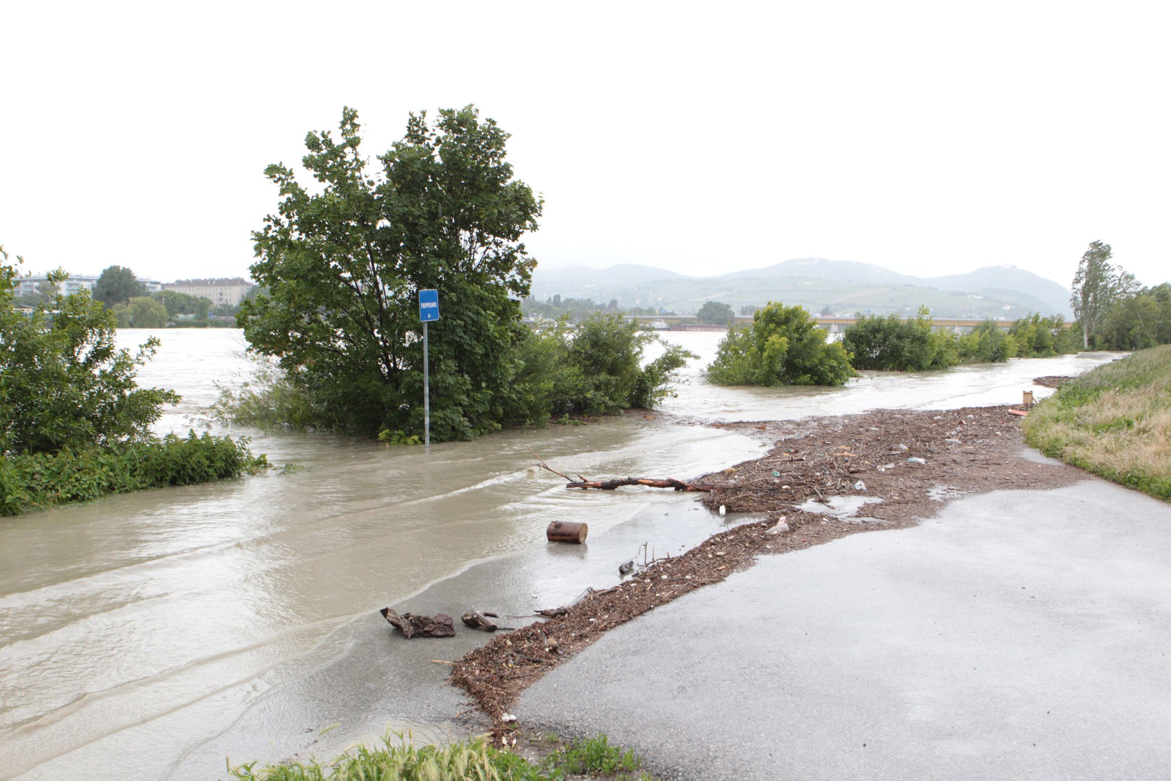 In Wien gibt es die nächsten Tage eine erhöhte Überflutungs-Gefahr. Ausmaße wie 2013 (hier im Bild) dürfte der Starkregen allerdings nicht annehmen (damals war die Regenmenge über Tage hinweg etwa doppelt so groß).