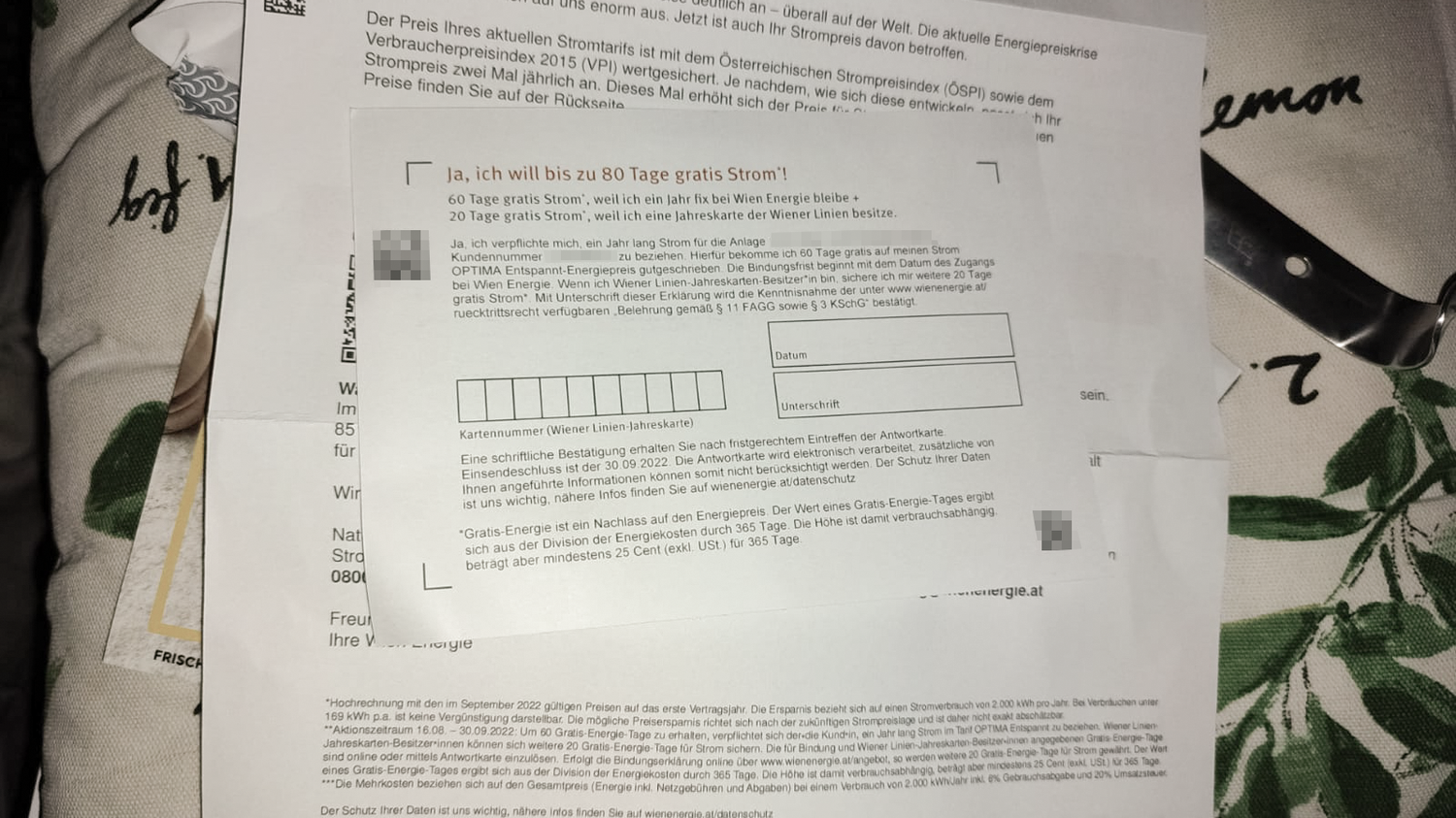 Dieses Schreiben wurde Stromkunden der Wien Energie vor Kurzem zugestellt.