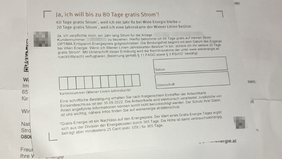 Dieses Schreiben wurde Stromkunden der Wien Energie vor Kurzem zugestellt.