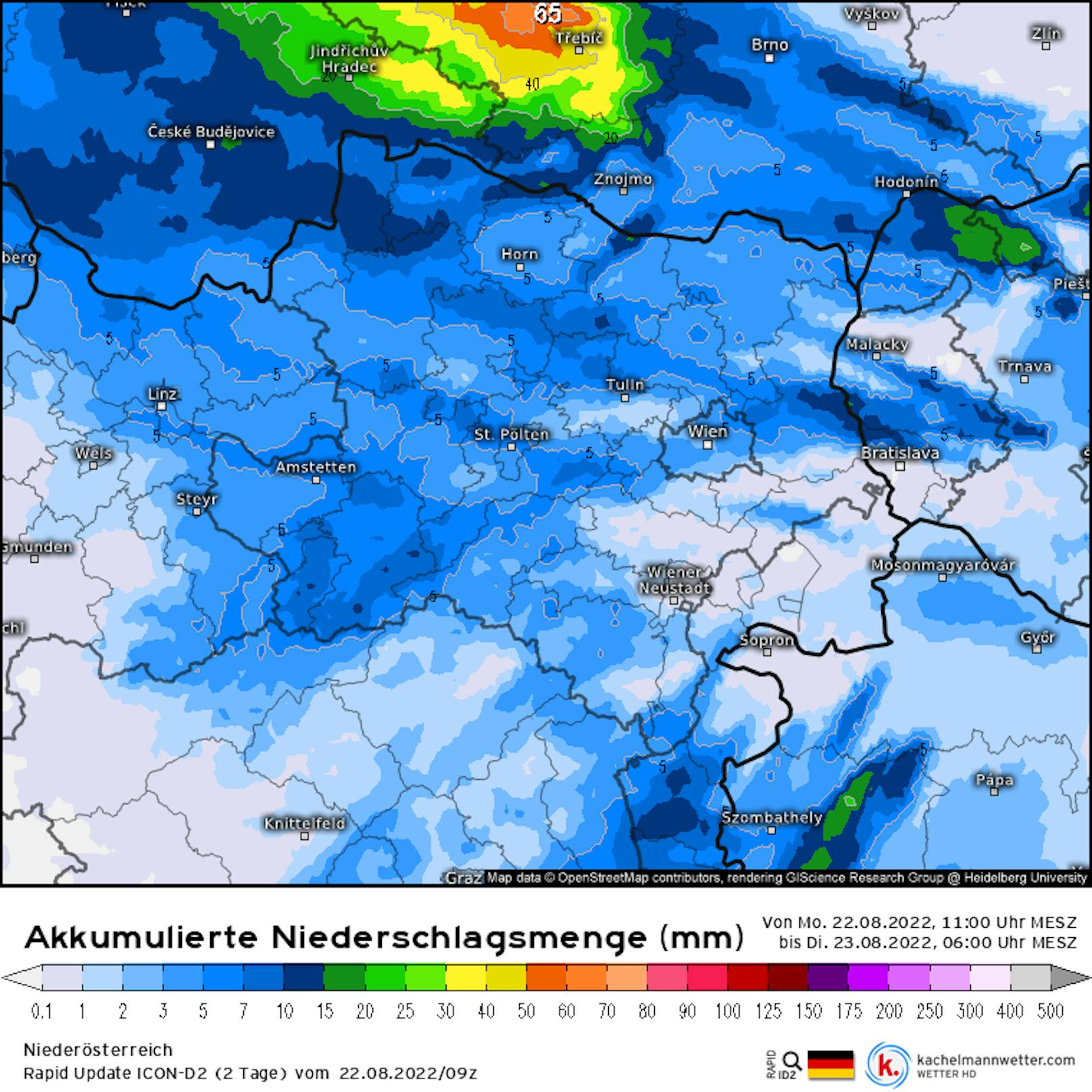 Mittlerweile zeigen die Wettermodelle weit geringere Niederschlagssummen in Ostösterreich.