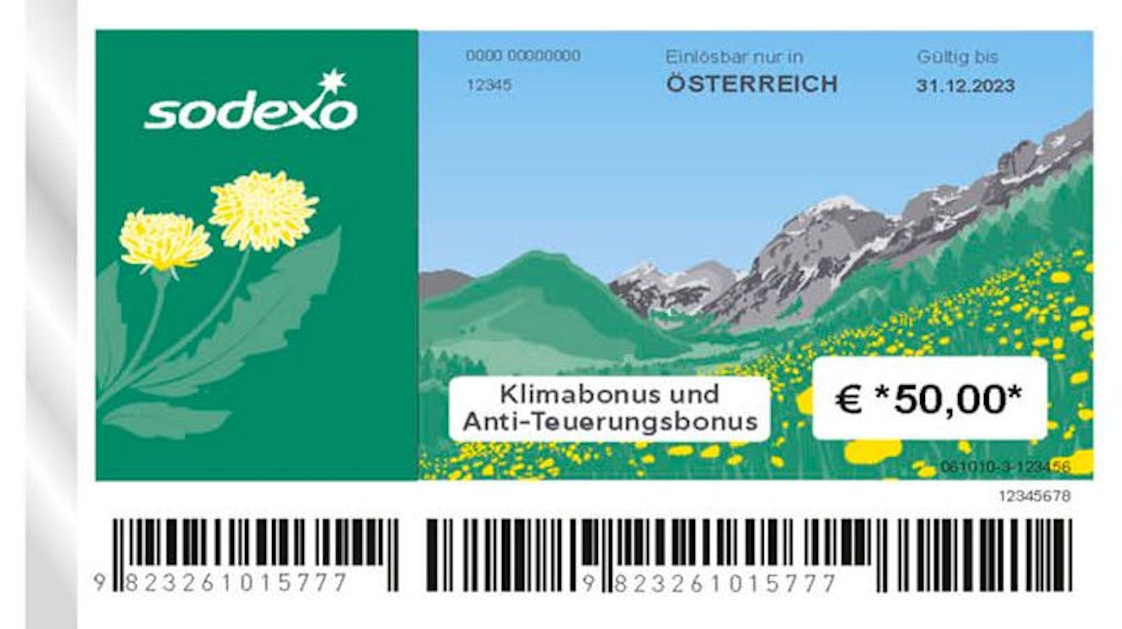 Jeder bekommt 500 Euro aus Klimabonus und Anti-Teuerungsbonus entweder auf's Konto oder per Post als Gutschein. So sieht dieser aus.