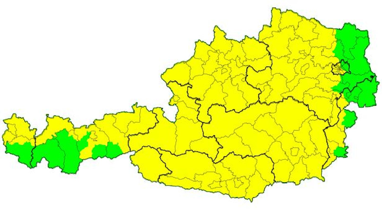 Aktuelle Gewitter-Vorwarnungen (gelb) für Österreich am 26. August 2022, 7 Uhr.