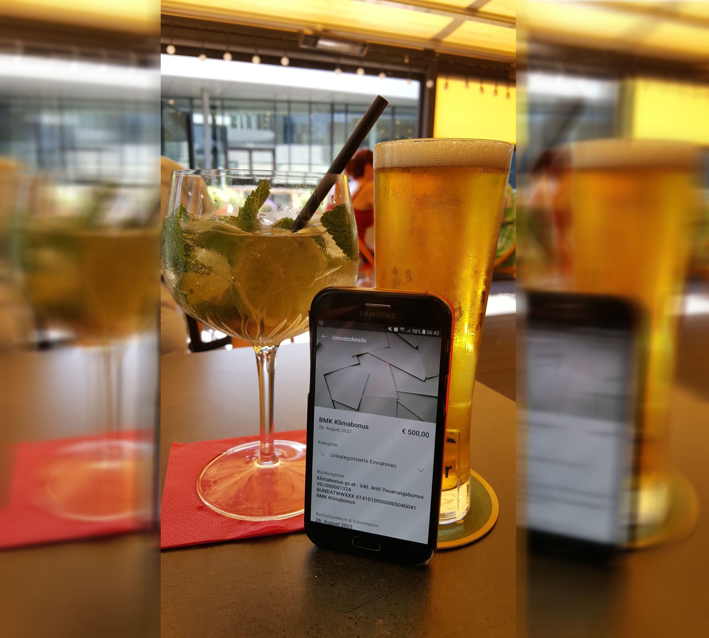 Eine Wienerin ließ es nach Erhalt des Klima-Fünfhunderters so richtig gutgehen.