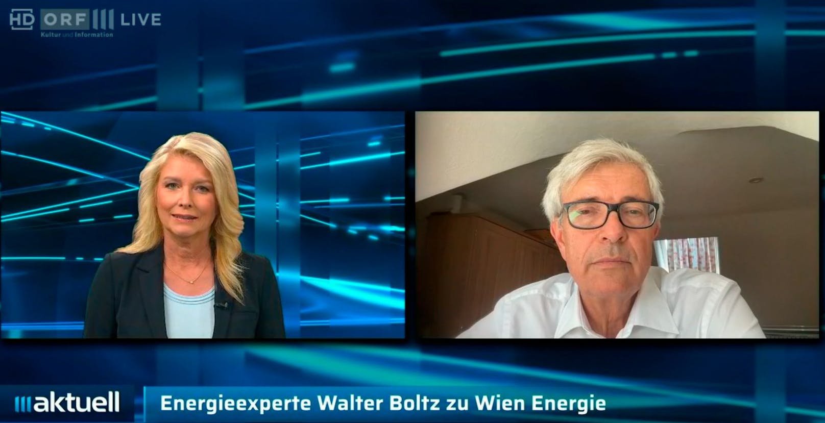 Walter Boltz im Tele-Interview mit ORF III zur finanziellen Not der Wien Energie am 29. August 2022.