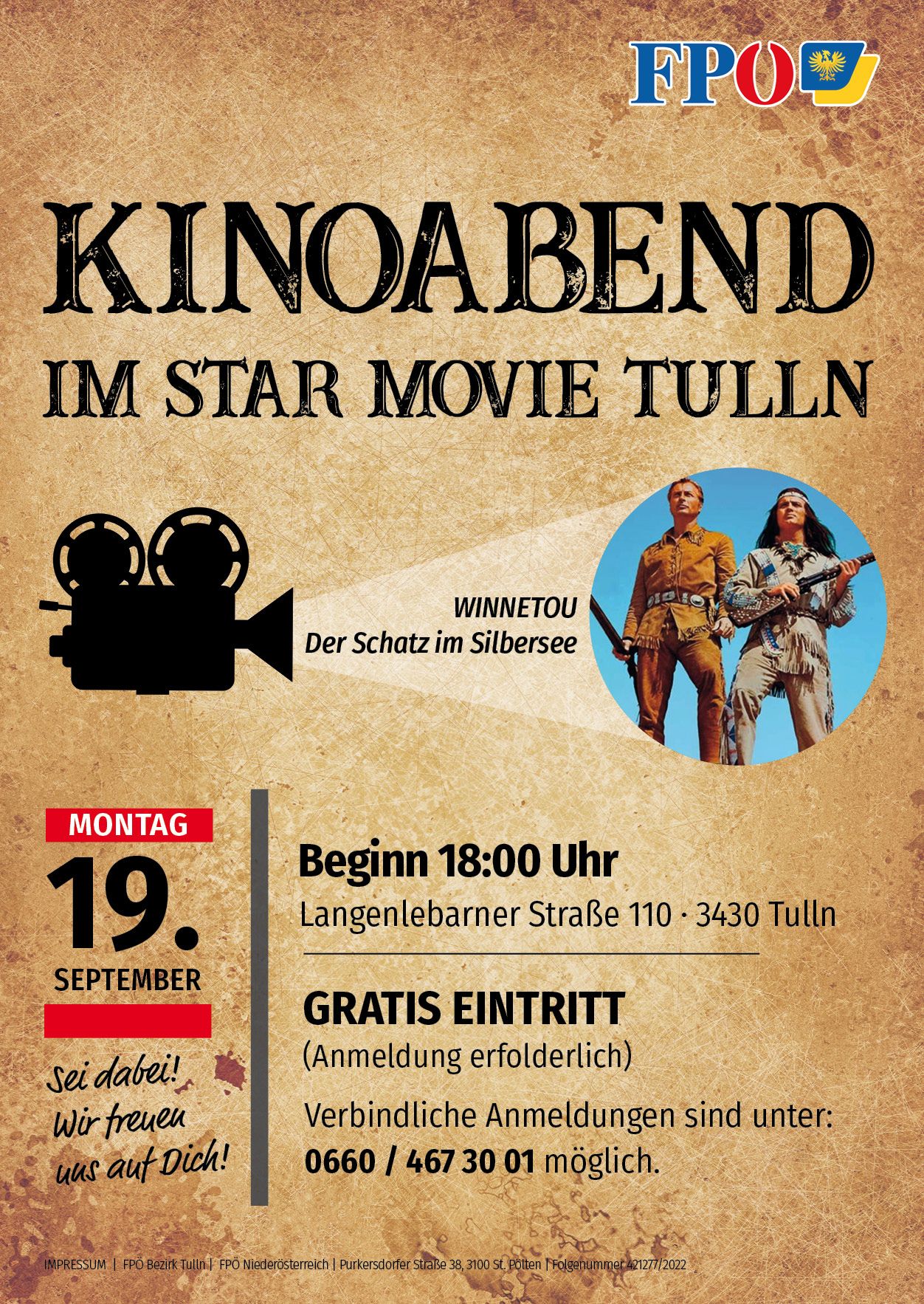 FPÖ lädt zu Winnetou-Kinoabend.