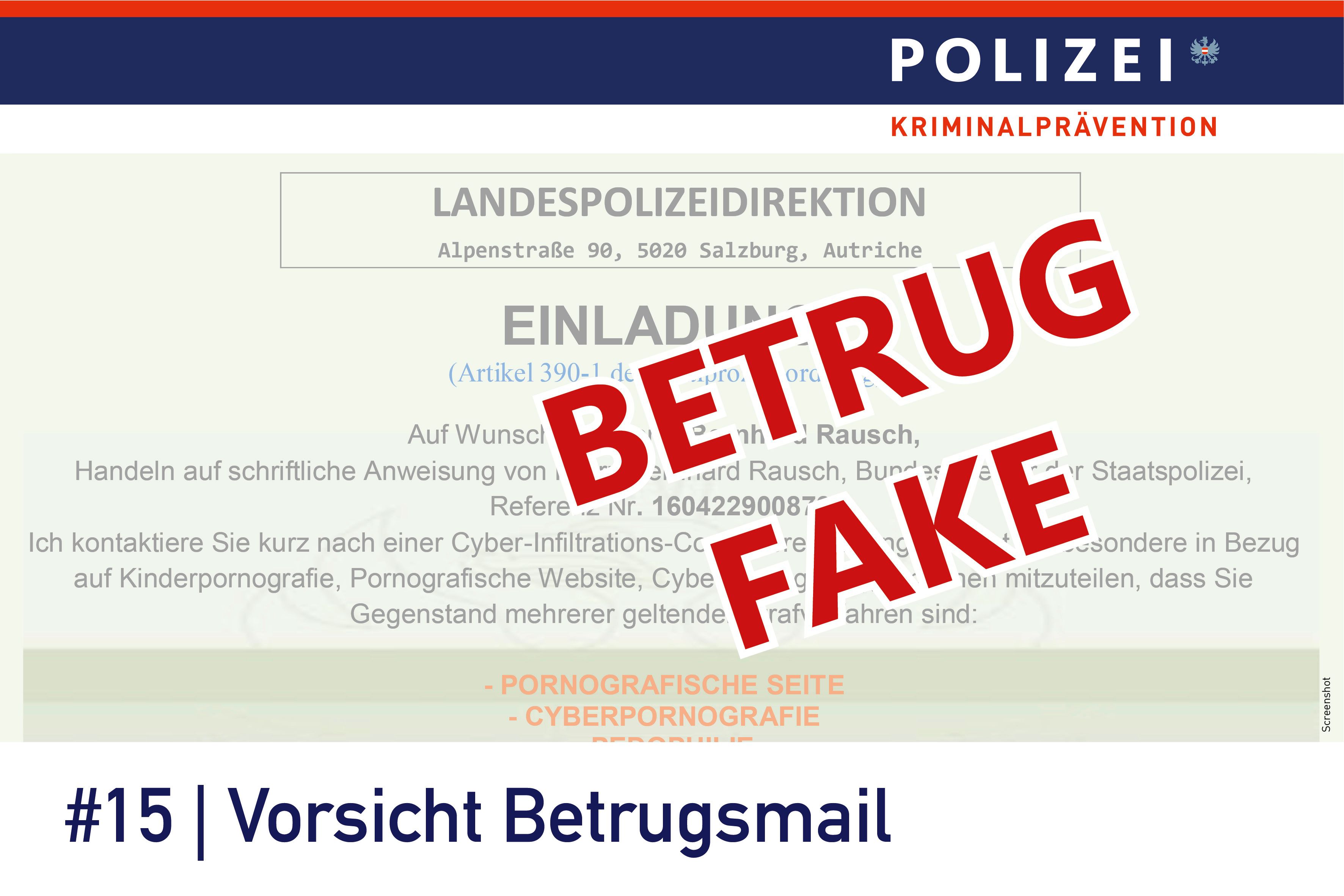 Solche (oder ähnliche) Fake-Mails des Salzburger Polizei-Chefs sind derzeit in Salzburg im Umlauf.