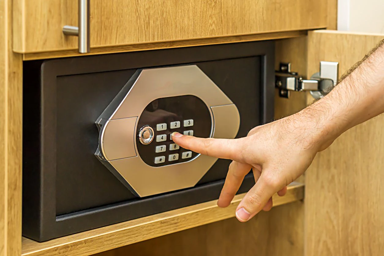 Small black hotel safe