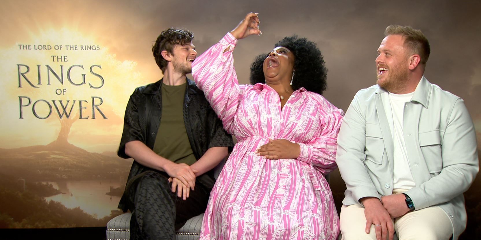 Owain Arthur (Prinz Durn IV), Robert Aramayo (Elrond) und Sophia Nomvete im "Heute"-Talk