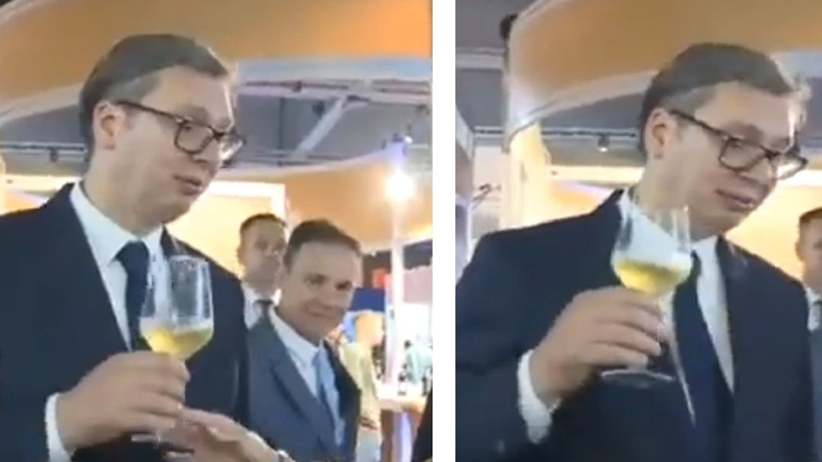 Der serbische Präsident Aleksandar Vucic sorgte während einer Belgrader Weinmesse für Wirbel.