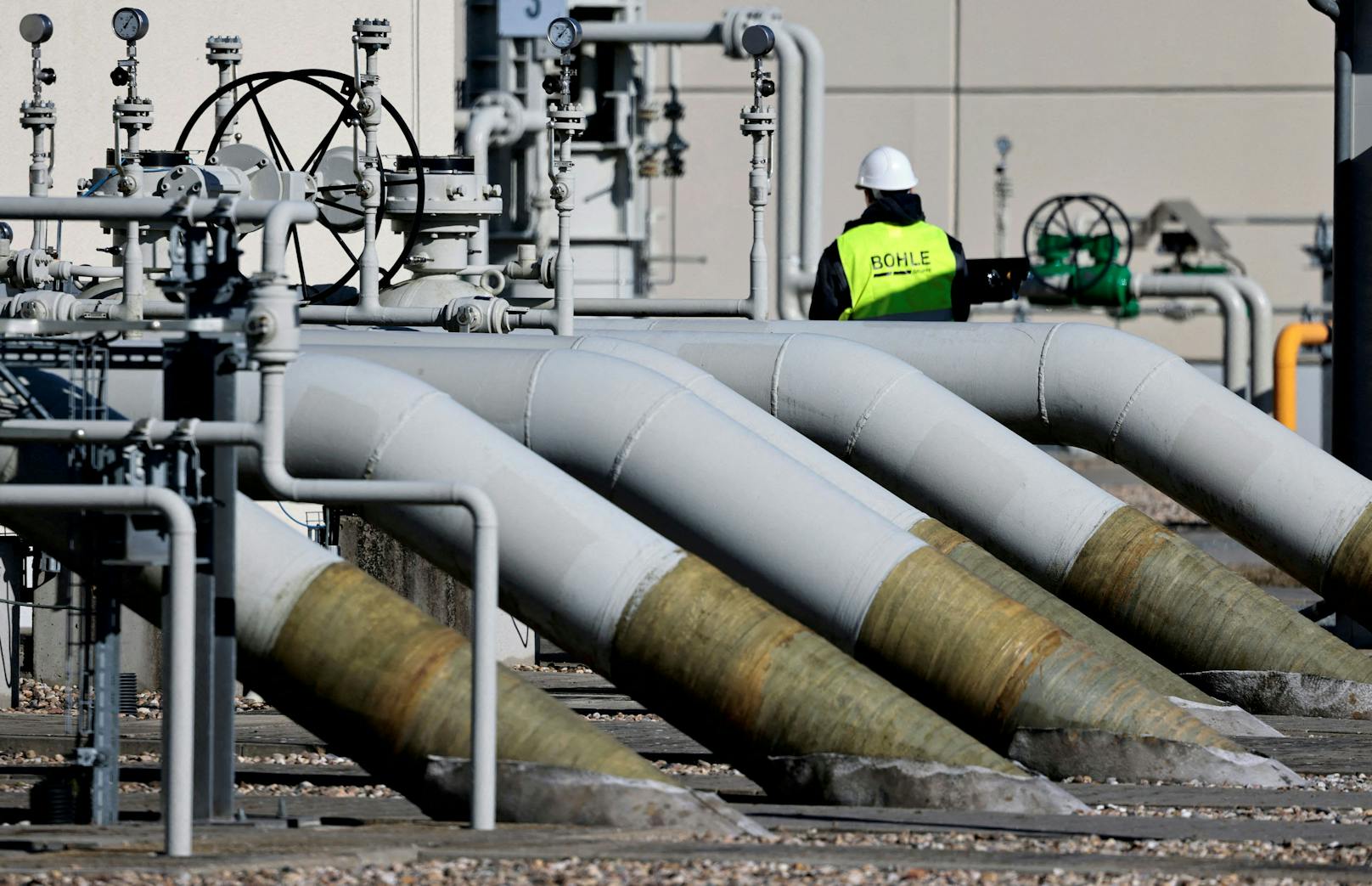 Die Rohre der Pipeline 'Nord Stream 1' an ihrer Ankunftsdestination im deutschen Lubmin.