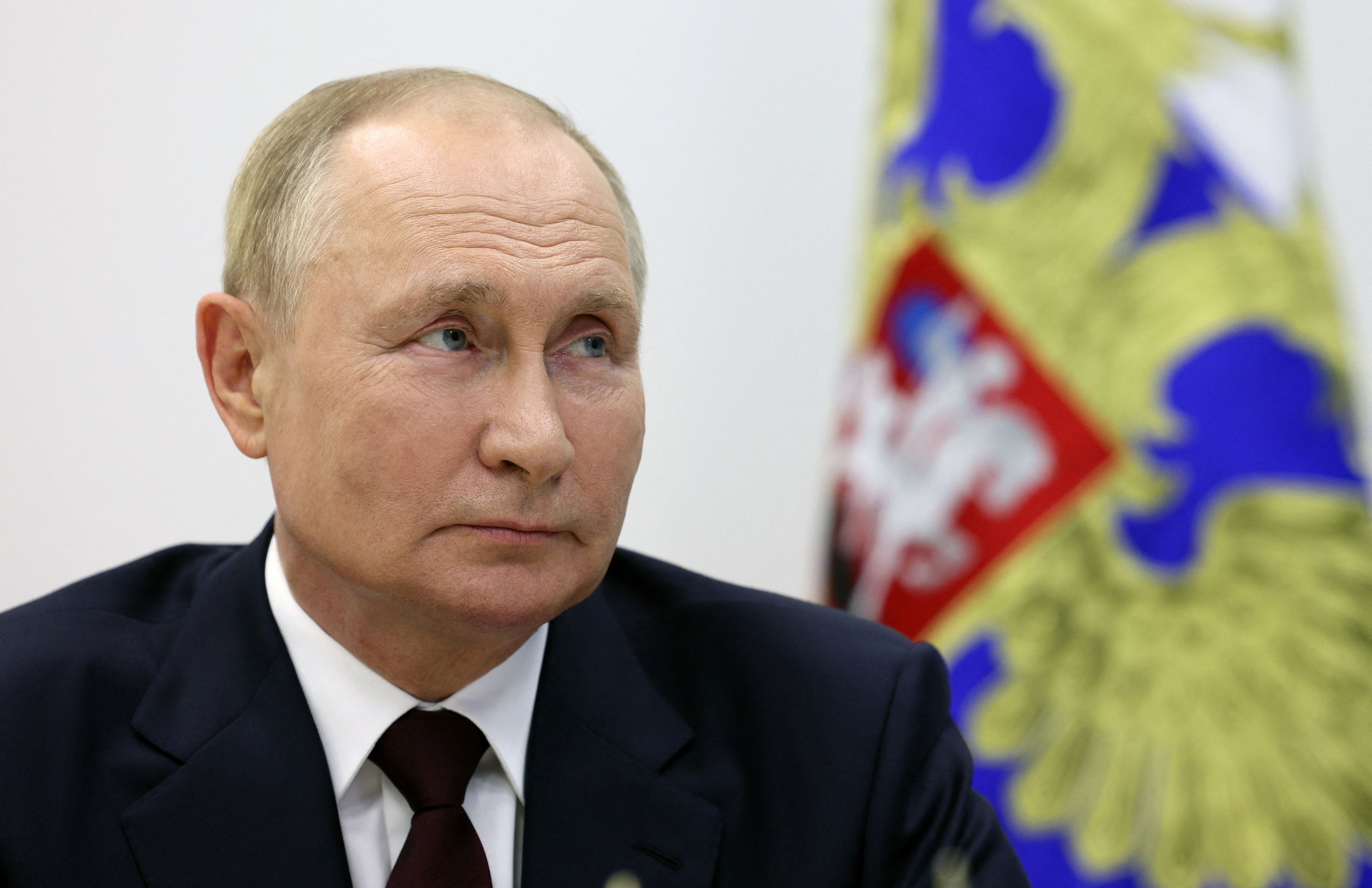 Russian President Vladimir Putin takes part in a ceremony opening Russian-language schools in Tajikistan via a video link in Kaliningrad, Russia September 1, 2022. Sputnik/Gavriil Grigorov/Pool via REUTERS ATTENTION EDITORS - THIS IMAGE WAS PROVIDED BY A THIRD PARTY.
