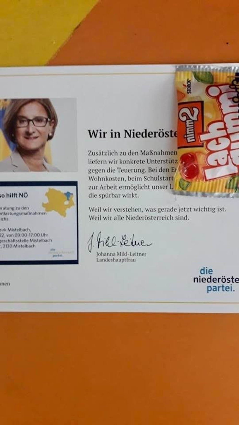 Werbung der VPNÖ: Aufklärung und Zuckerl