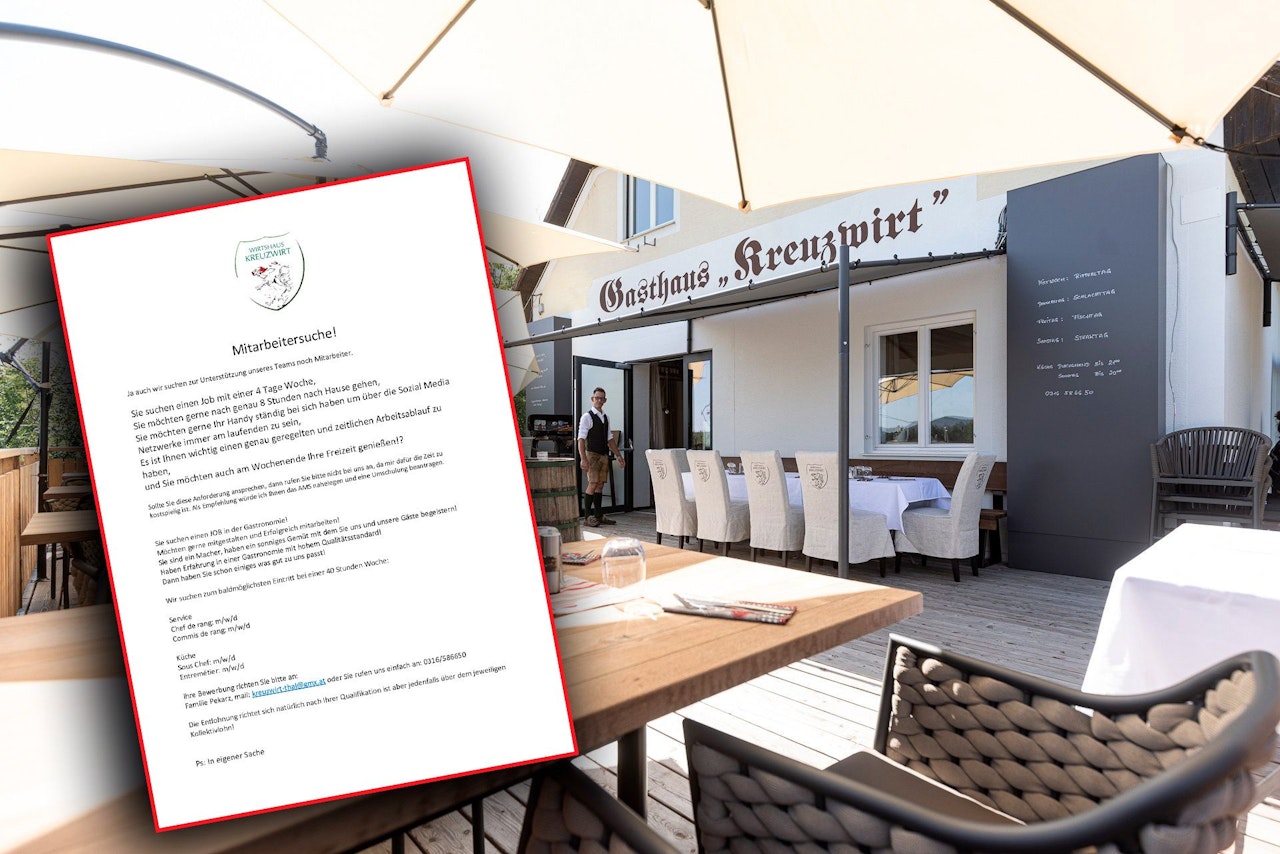 Heute.at - Wirt wettert in Job-Inserat gegen 4-Tage-Woche