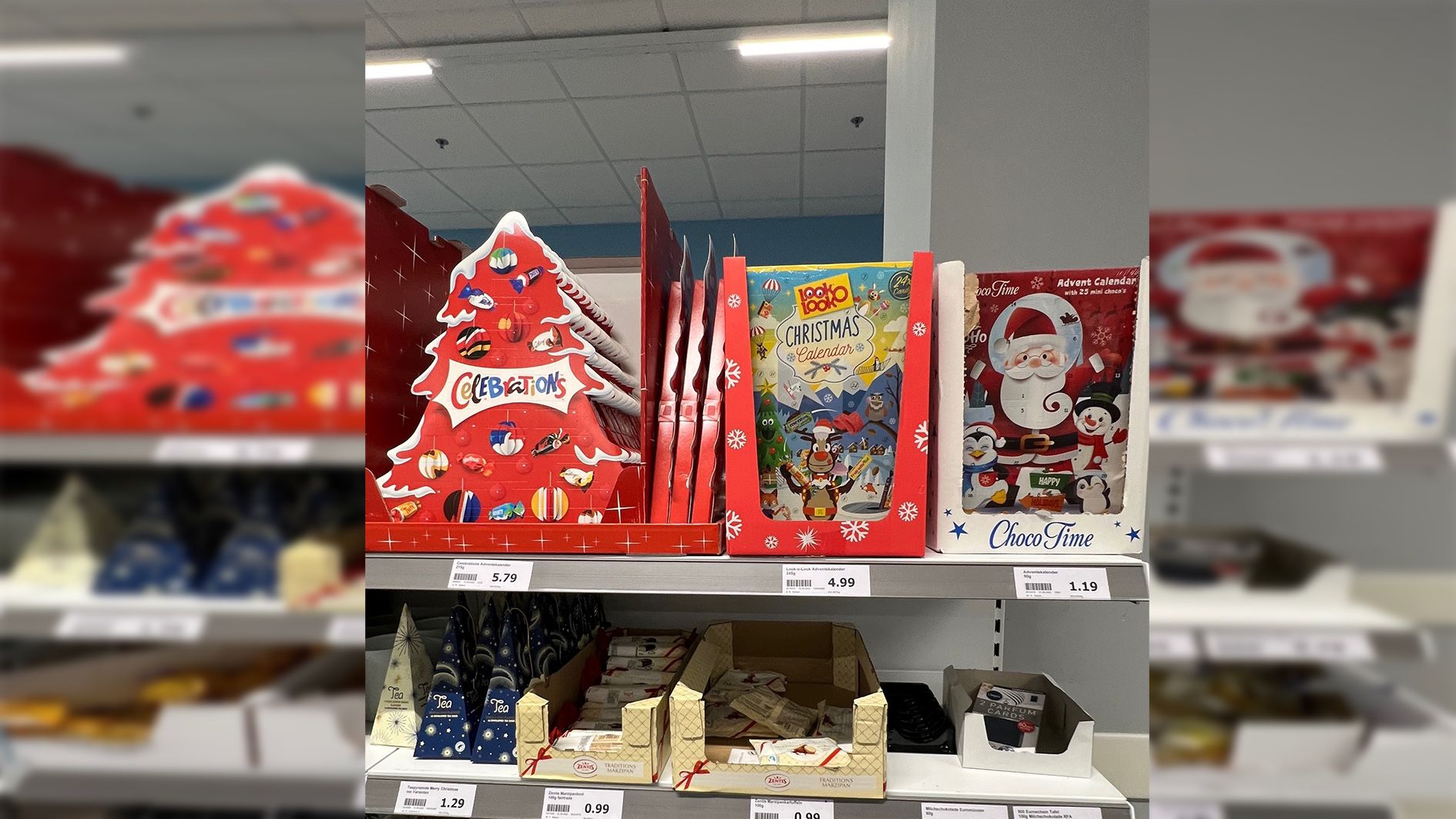 In einem Billigladen im Wiener Stadioncenter kann jetzt schon Schokoladen-Adventskalender kaufen.