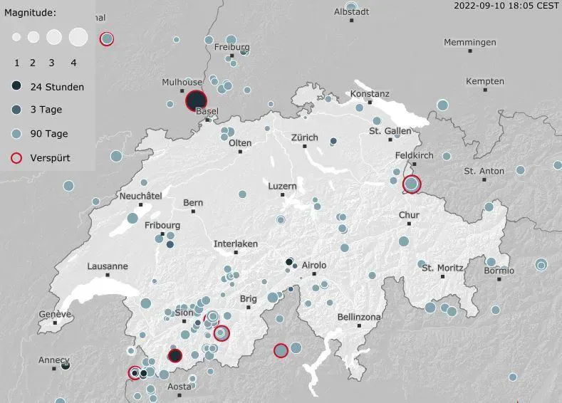Das Erdbeben war in der gesamten Schweiz spürbar, auch an der Grenze zu Österreich.