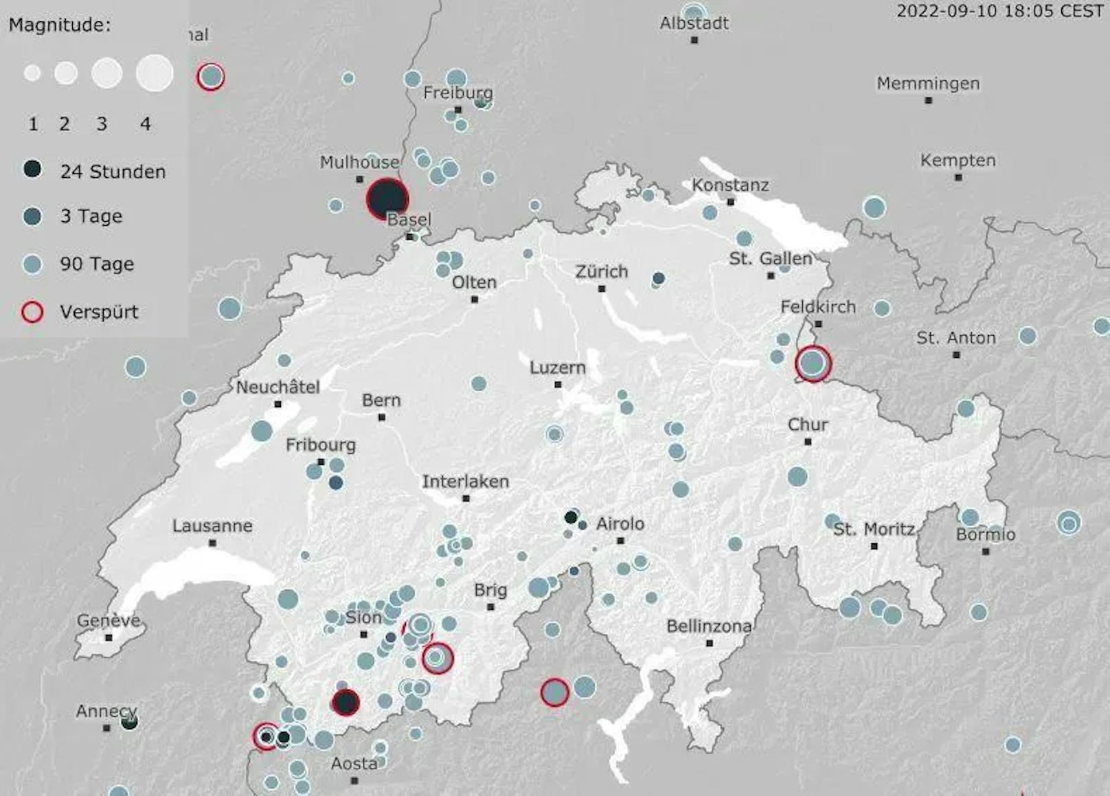 Das Erdbeben war in der gesamten Schweiz spürbar, auch an der Grenze zu Österreich.