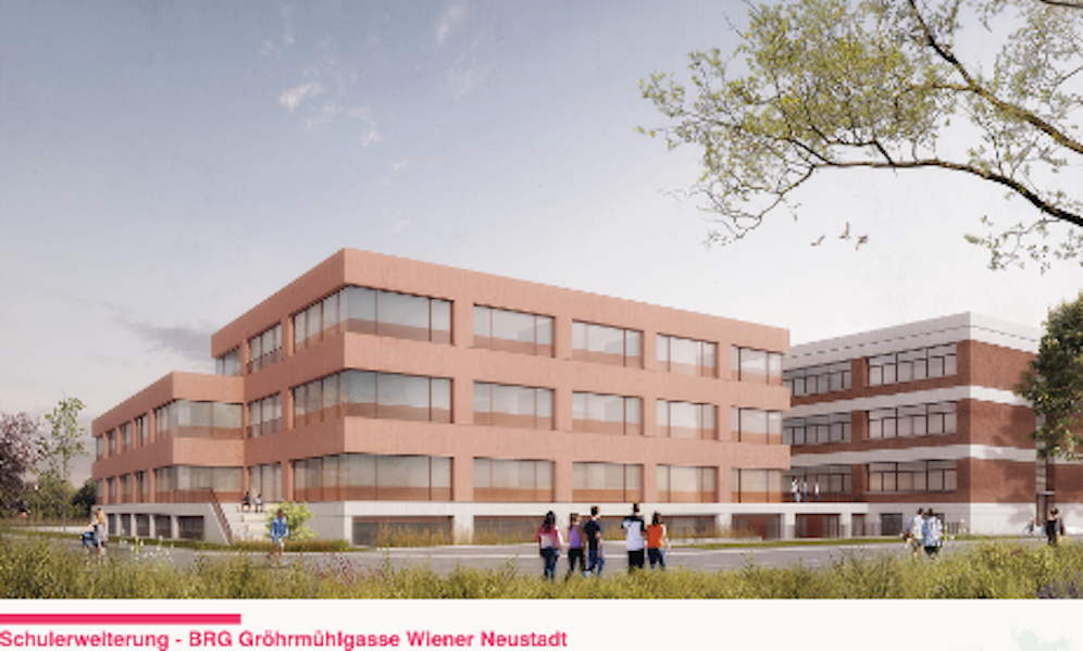 So soll das umgebaute Gymnasium aussehen - derzeit gibt es aber nur kalte Container.