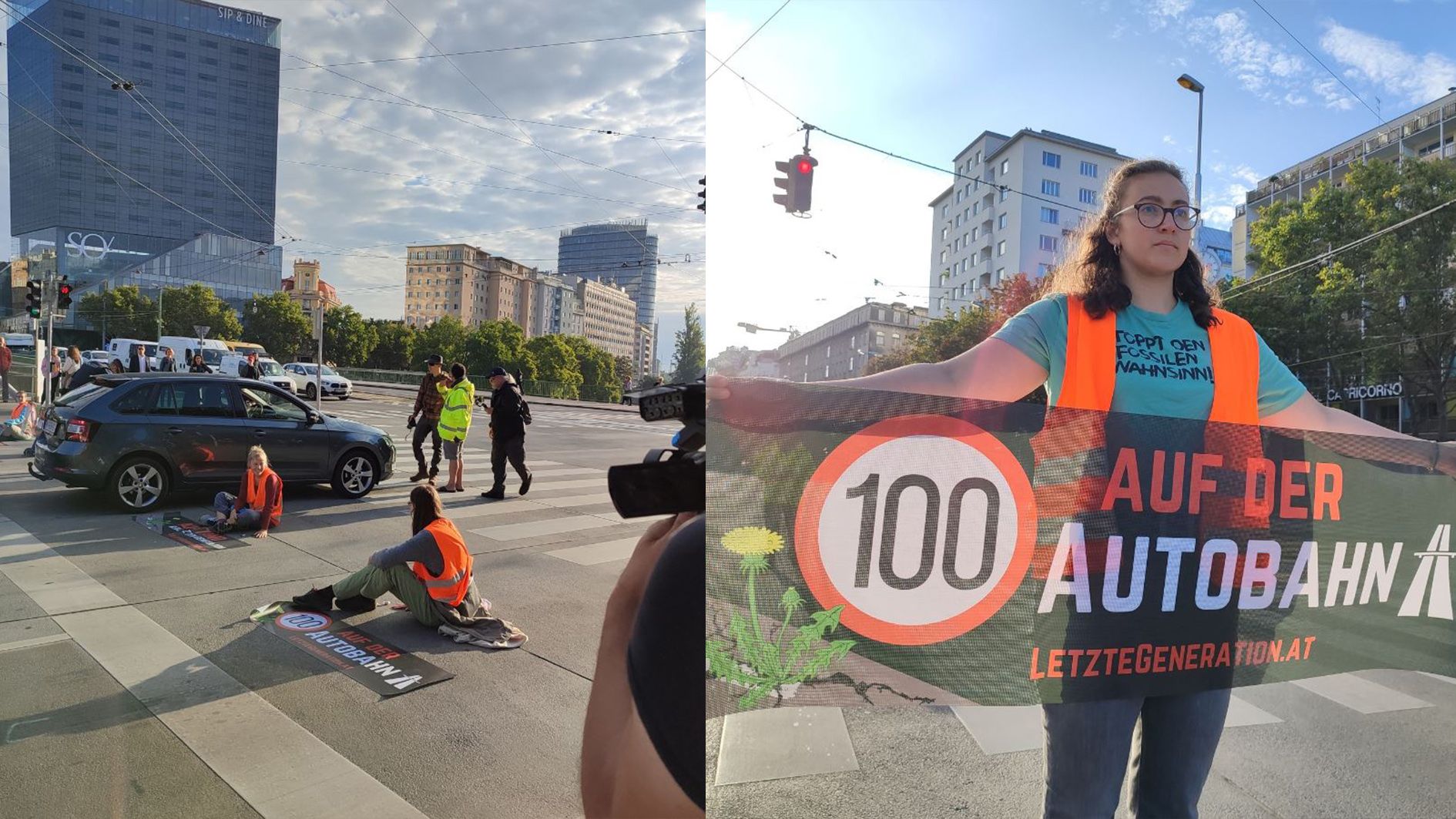 Eine handvoll Klimaaktivisten klebten sich am Montagmorgen auf den Franz-Josefs-Kai
