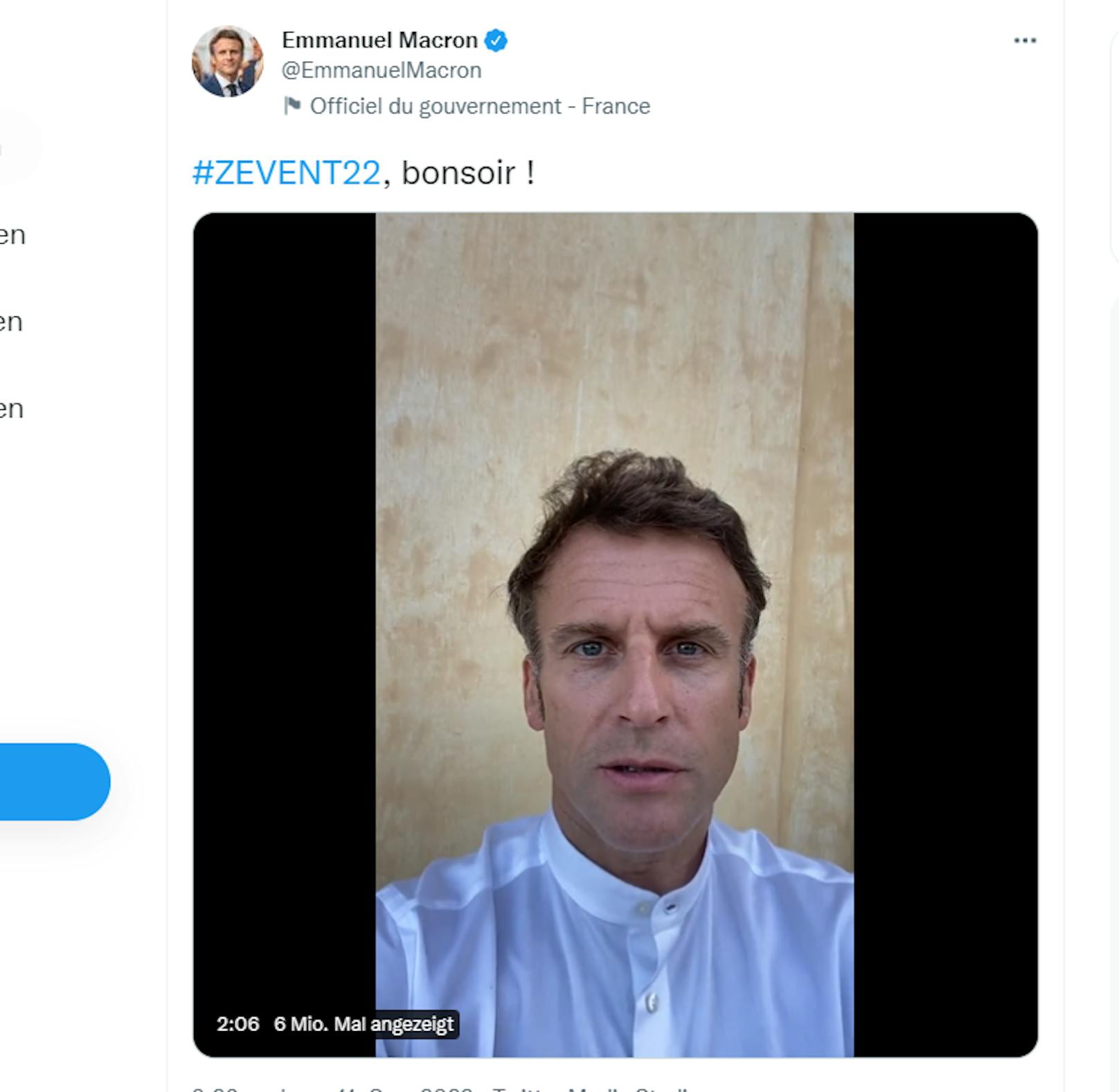 Das kündigt Macron in einem Twitter-Video an. Der Event soll 2023 stattfinden. 