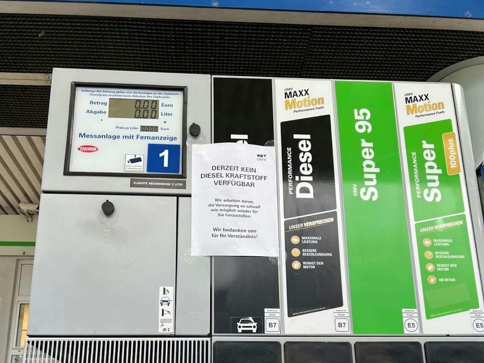 An einer Tankstelle in Grieskirchen gab es den Hinweis, dass Diesel leider ausgegangen ist.