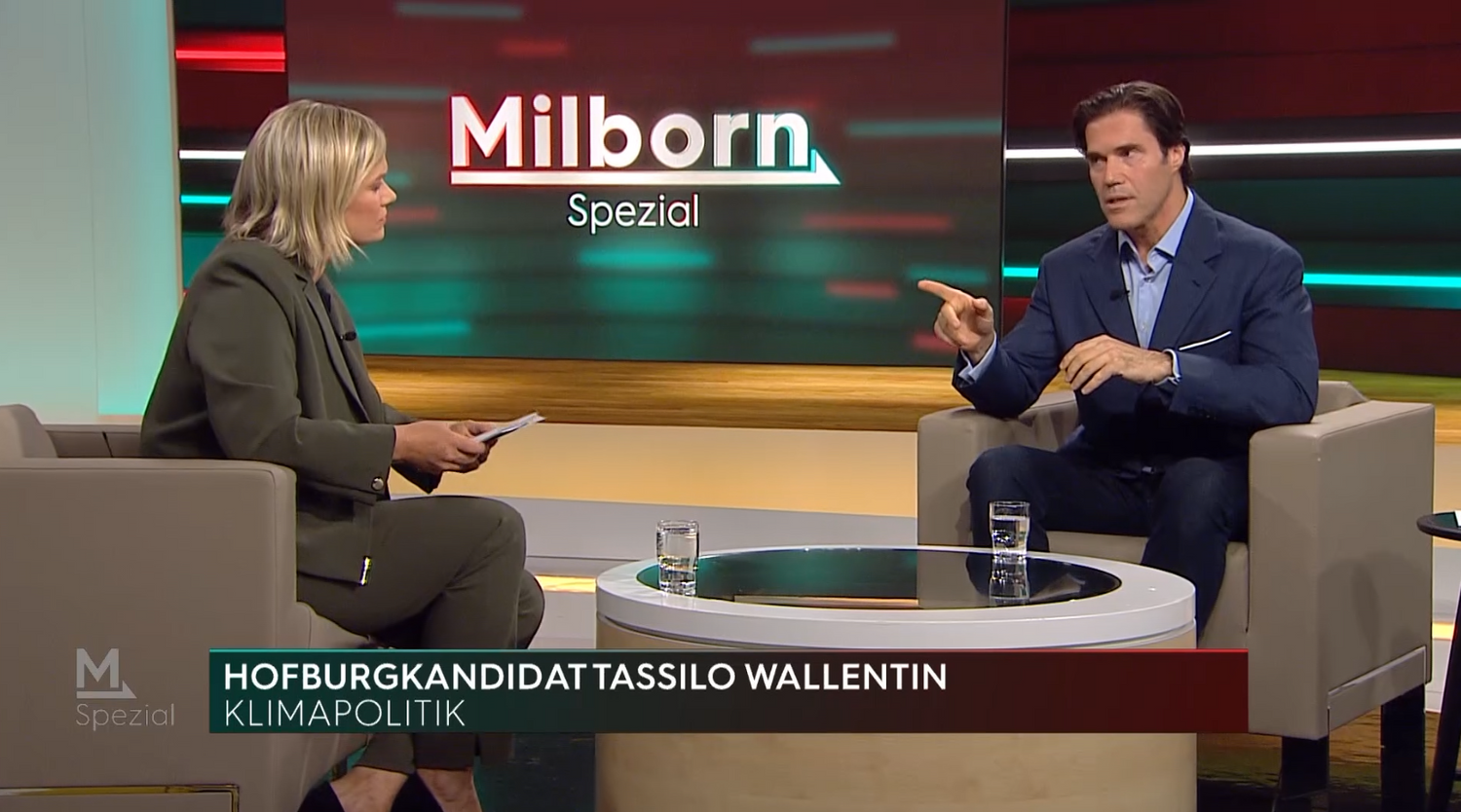 Hofburg-Kandidat <strong>Tassilo Wallentin</strong> (rechts) und Puls24-Moderatorin <strong>Corinna Milborn</strong> diskutierten leidenschaftlich.