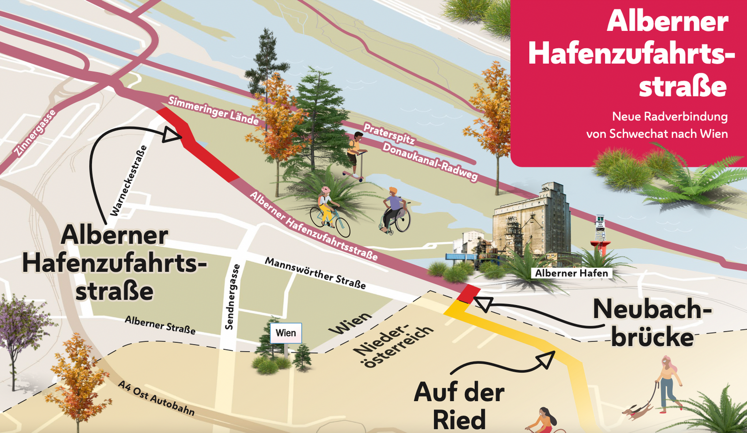 Die Arbeiten für den ersten Abschnitt der neuen Rad-Verbindung starteten am Donnerstag an der Neubachbrücke, direkt an der Landesgrenze.