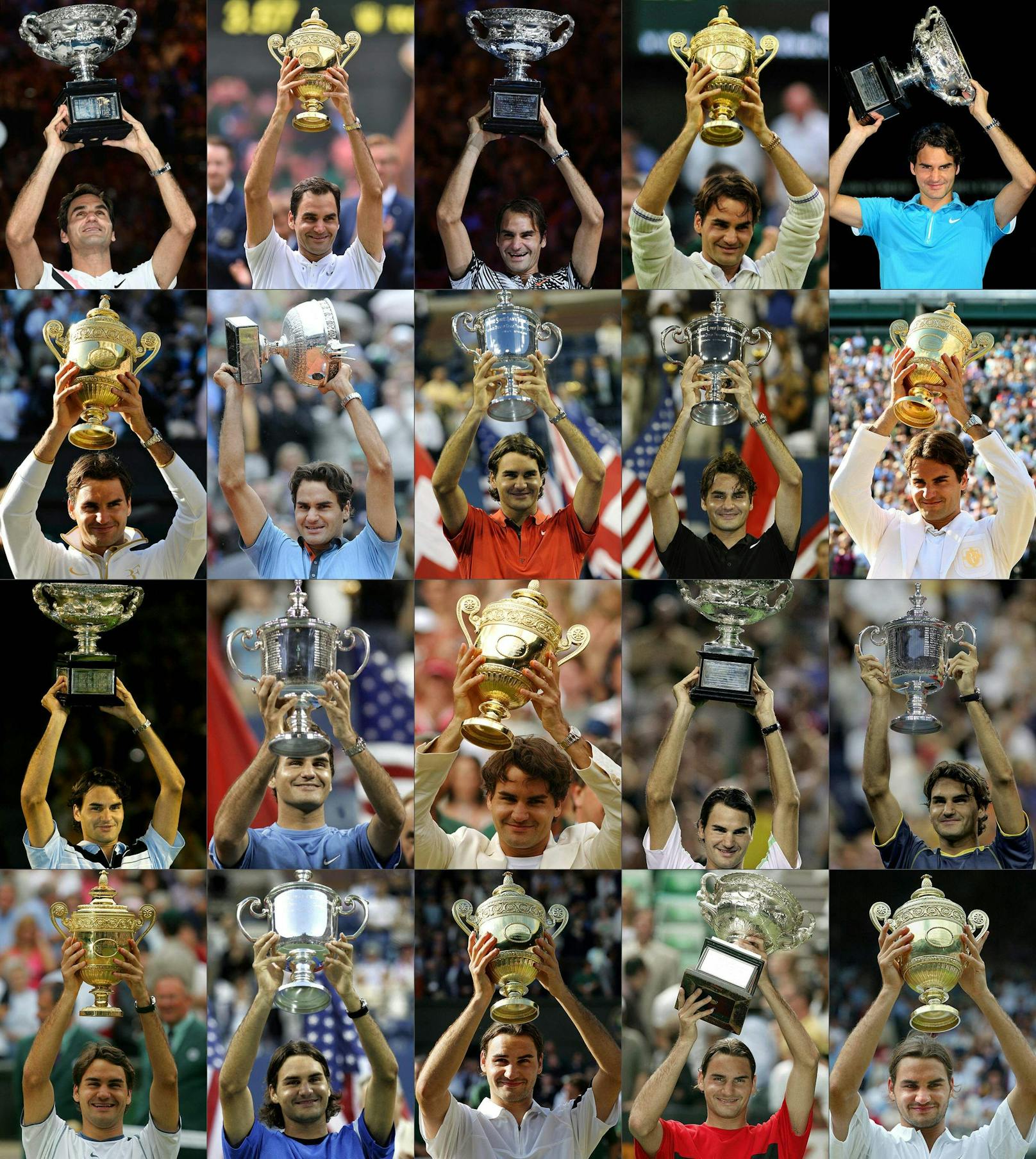 Federer gewann 20 Grand-Slam-Turniere. Nur Rafael Nadal (22) und Novak Djokovic (21) haben noch mehr Major-Titel. In Wimbledon ist der Schweizer mit unglaublichen acht Titeln alleiniger Rekordhalter. Zum ersten Mal triumphierte Federer 2003 am heiligen Rasen, zuletzt 2017 - 2018 gewann der Superstar die Australien Open.