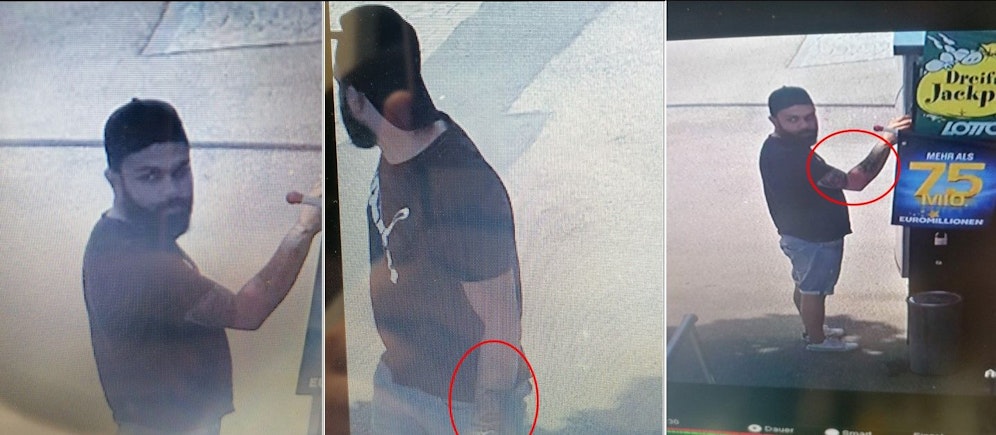 Dieser Mann mit Vollbart und auffälligen Tätowierungen am Arm wird von der Polizei gesucht.